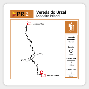 Madeira Island PR2 VEREDA DO URZAL trail map Sticker